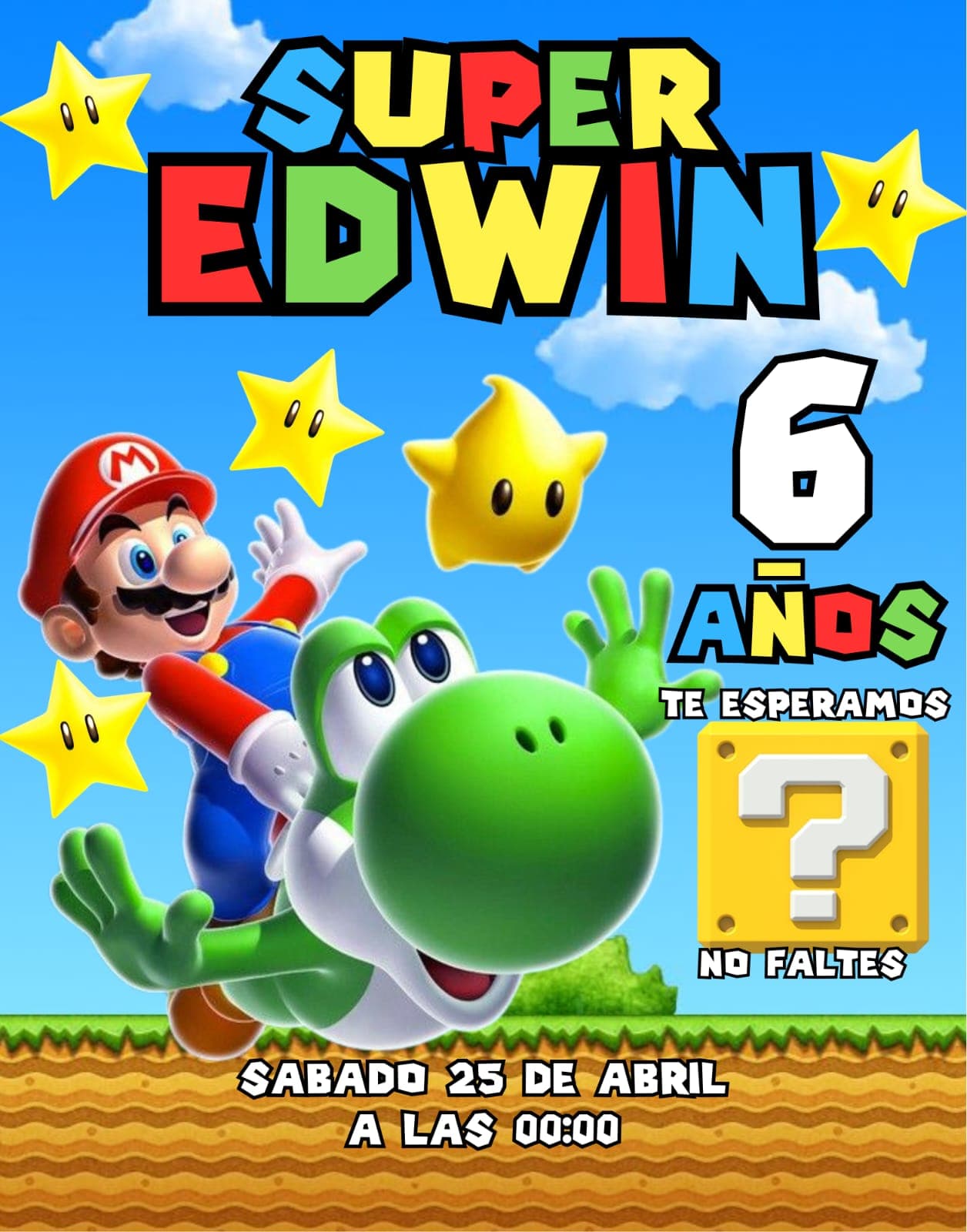 Invitación Super Edwin — 6 años tema Mario Bros — foto 1
